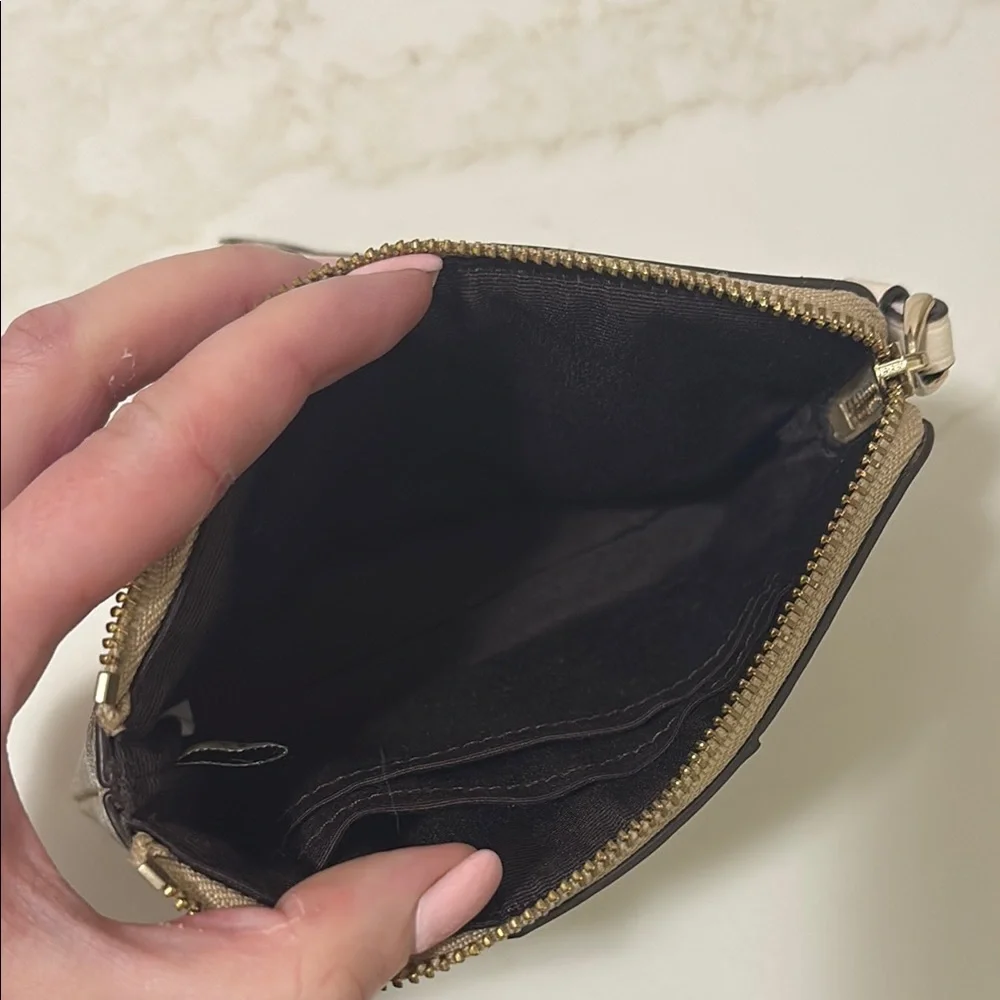 Coach Khaki and Chalk Signature Canvas Wristlet